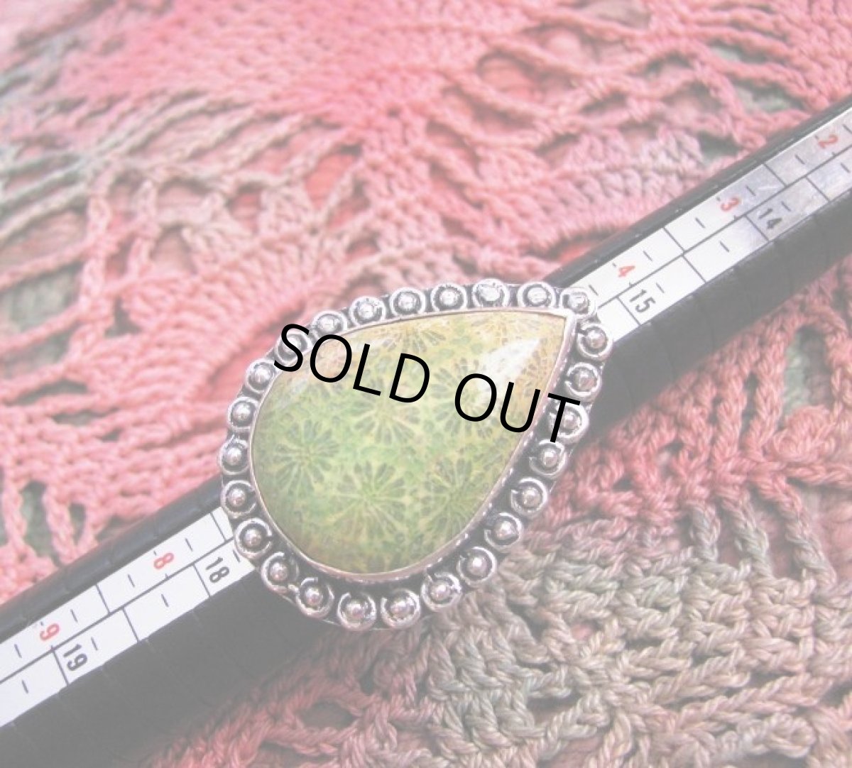 画像3: 全長約4cm超特大タイダイ風フォシルコーラル指輪リング12号シルバー925珊瑚化石 (3)