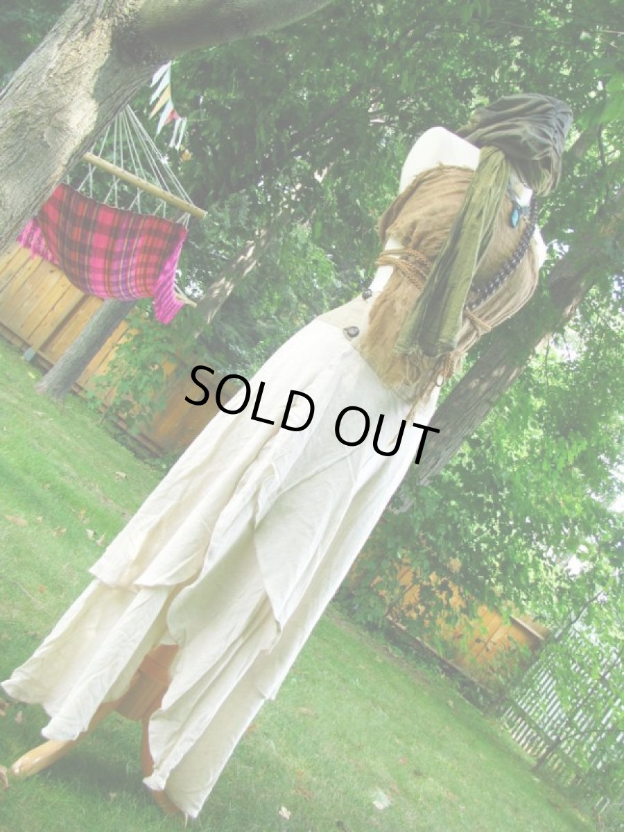 画像4: 日本より発送♪残り1枚!!ローシルク&手織りコットンのナチュラルhandmadeスカート*エスニック*ボヘミアン*ジプシー*ヒッピー (4)