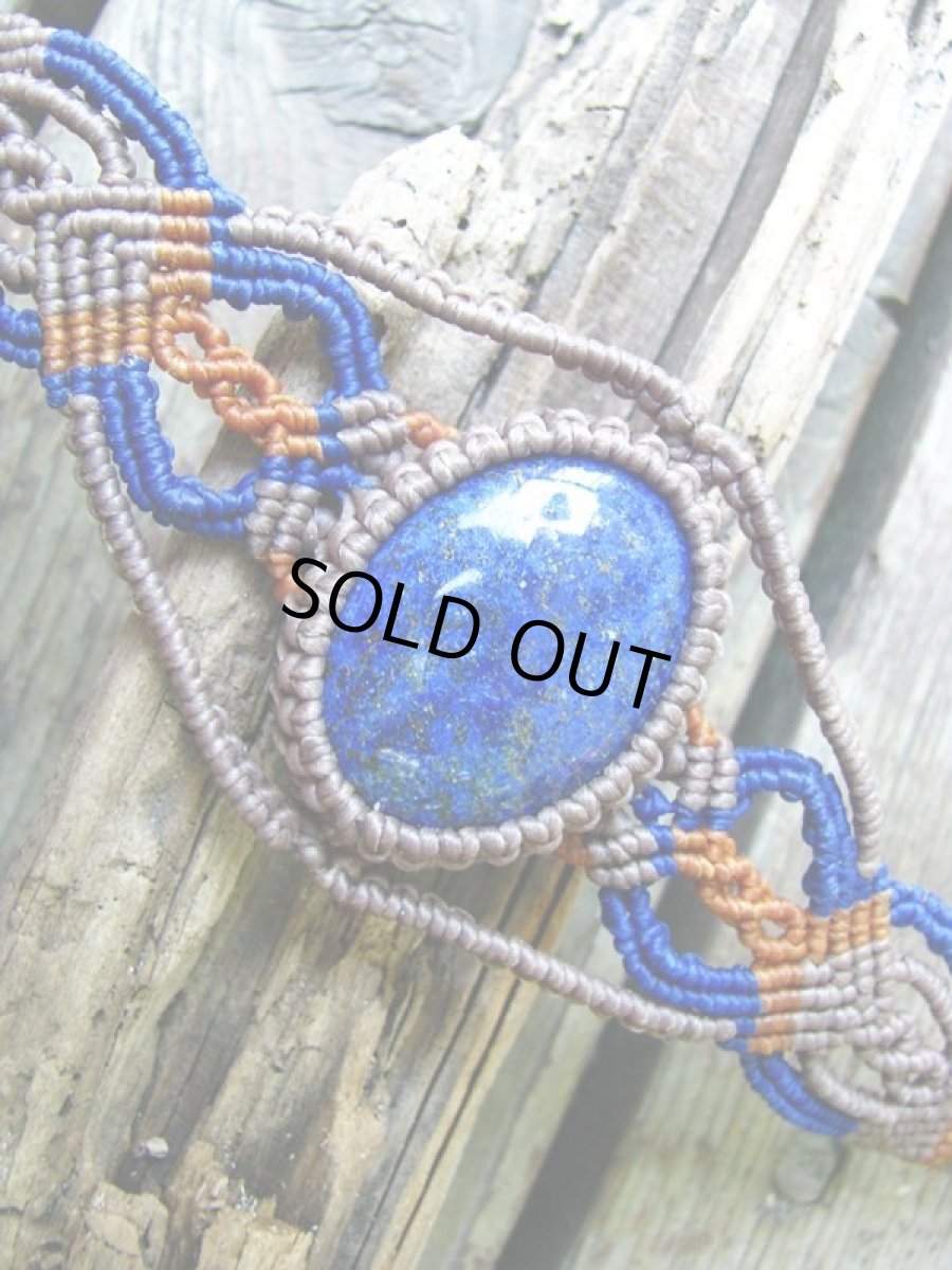 画像5: きらきらパイライト入りアフガン産ラピスラズリのマクラメ編みブレスレット*ボヘミアン/ヒッピー (5)