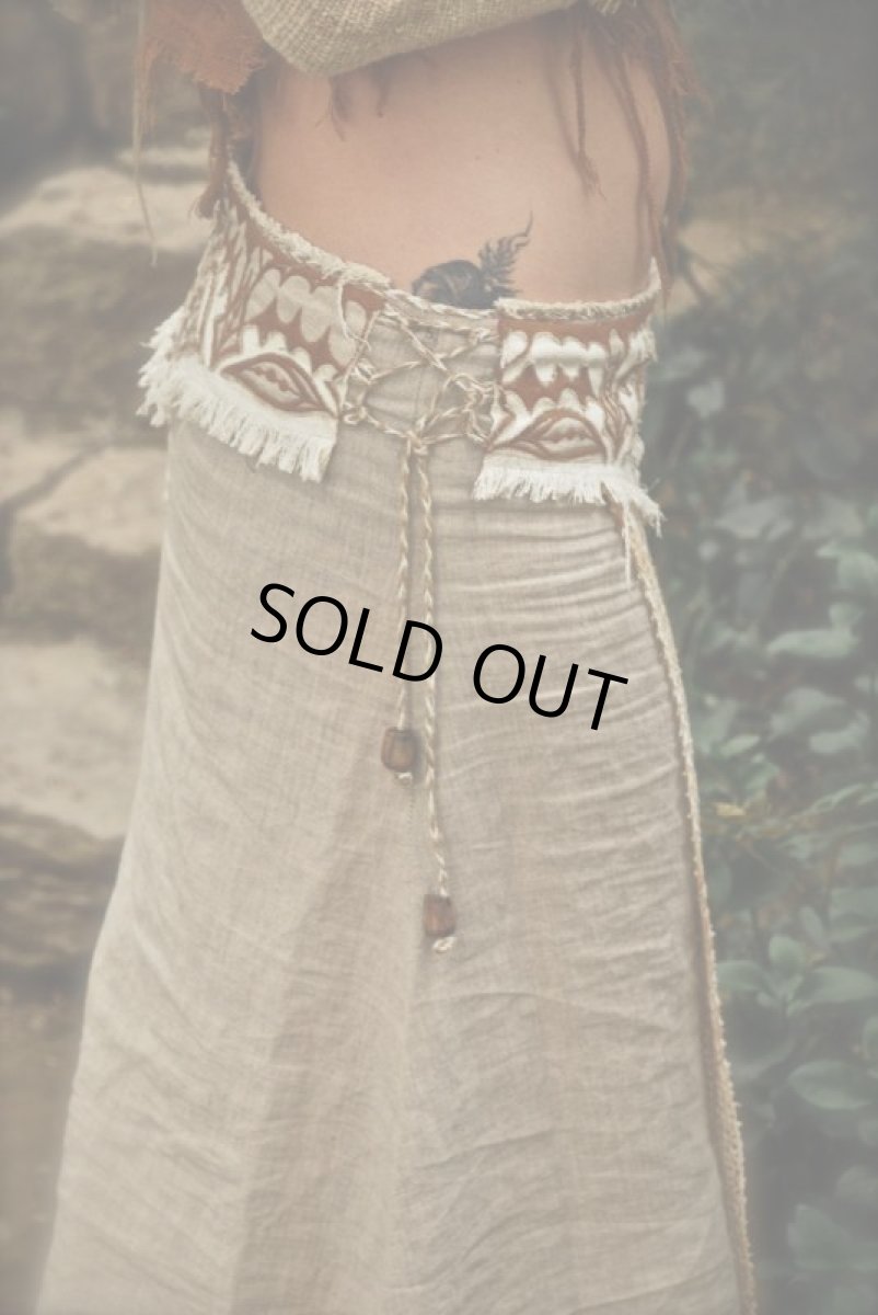 画像4: 日本より発送♪リネン&ローシルクのトライバル刺繍ナチュラルビューティースカート*麻*エコファッション (4)