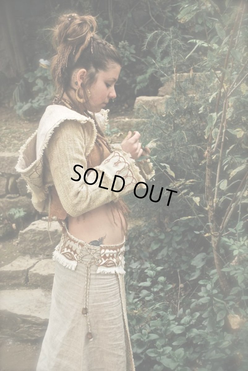 画像5: 日本より発送♪リネン&ローシルクのトライバル刺繍ナチュラルビューティースカート*麻*エコファッション (5)