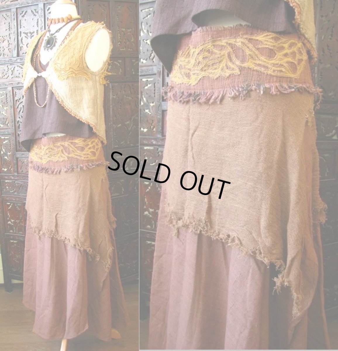 画像4: 日本より発送♪残り1枚のみ!!アースカラー手織りカディコットンhandmadeトライバル刺繍ラップスカート*フェアトレード*エコファッション (4)