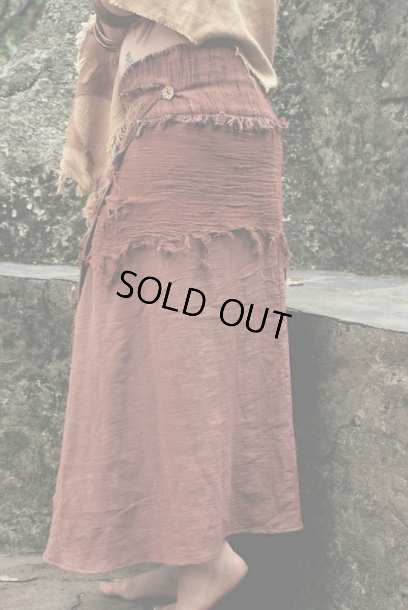 画像3: 日本より発送♪残り1枚のみ!!アースカラー手織りカディコットンhandmadeトライバル刺繍ラップスカート*フェアトレード*エコファッション (3)