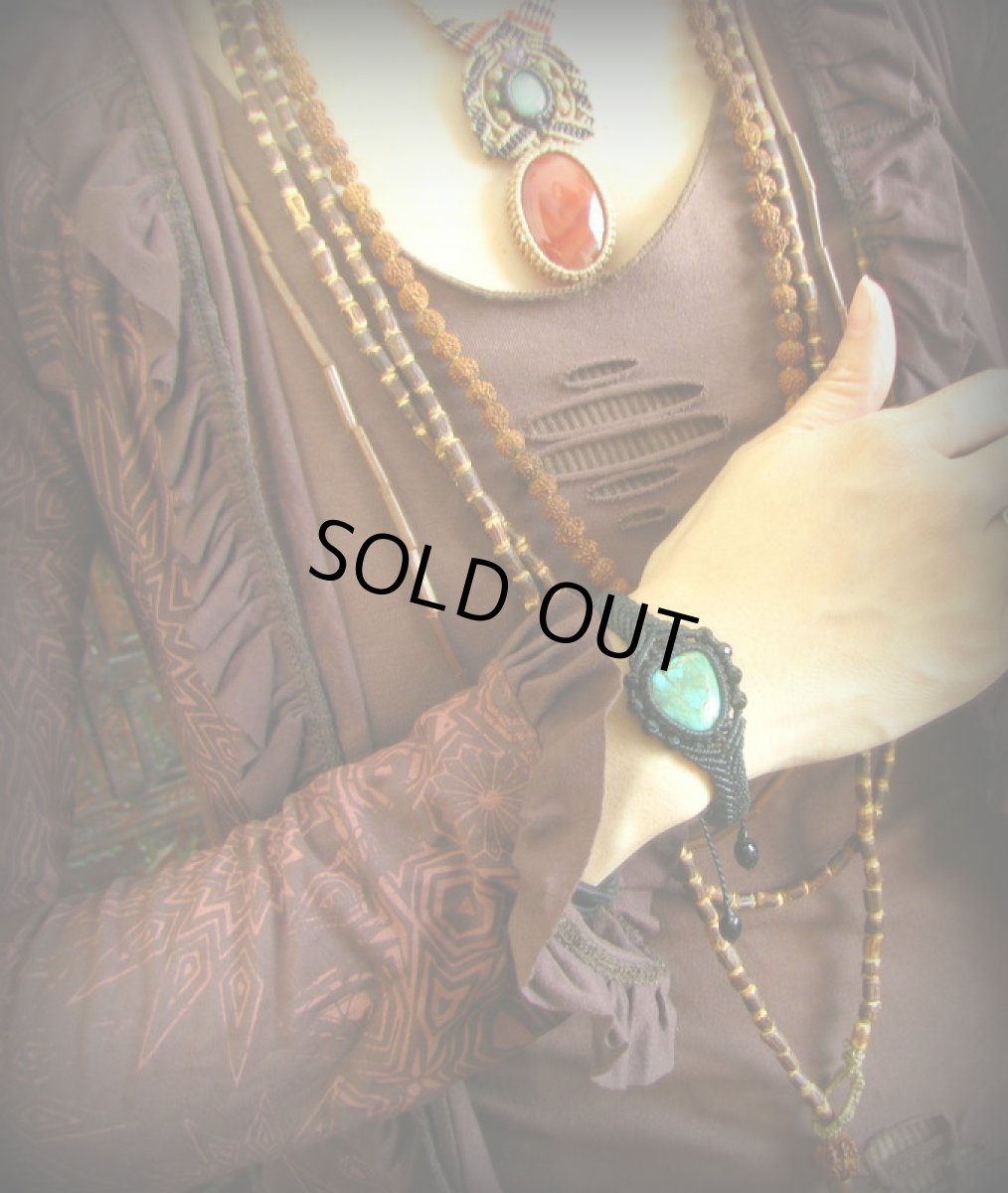 画像5: ターコイズ&ブラックアゲートのマクラメ編みブレスレット*パワーストーン (5)