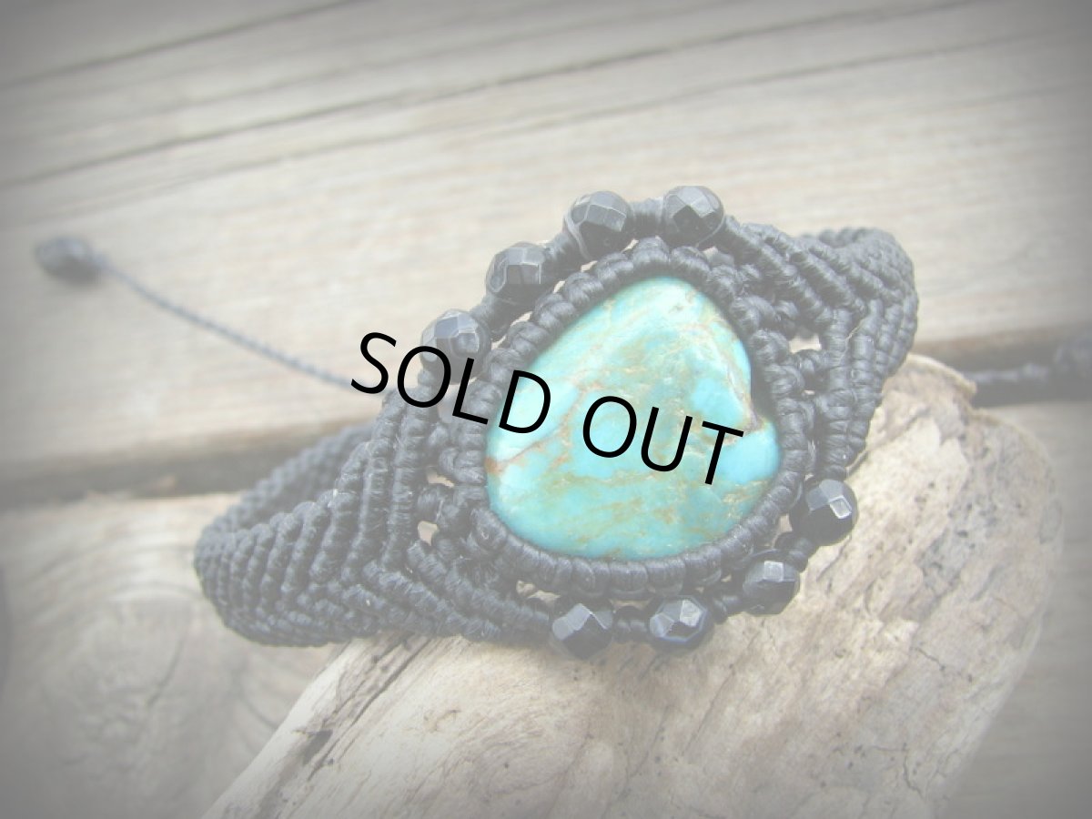 画像3: ターコイズ&ブラックアゲートのマクラメ編みブレスレット*パワーストーン (3)