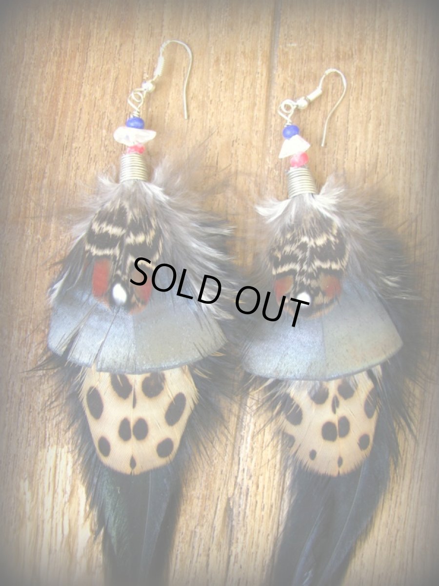 画像2: Primitive アステカ トライバルフェザーhandmadeピアス*シルバー925フック*ダンス衣装*フェス*羽ピアス (2)