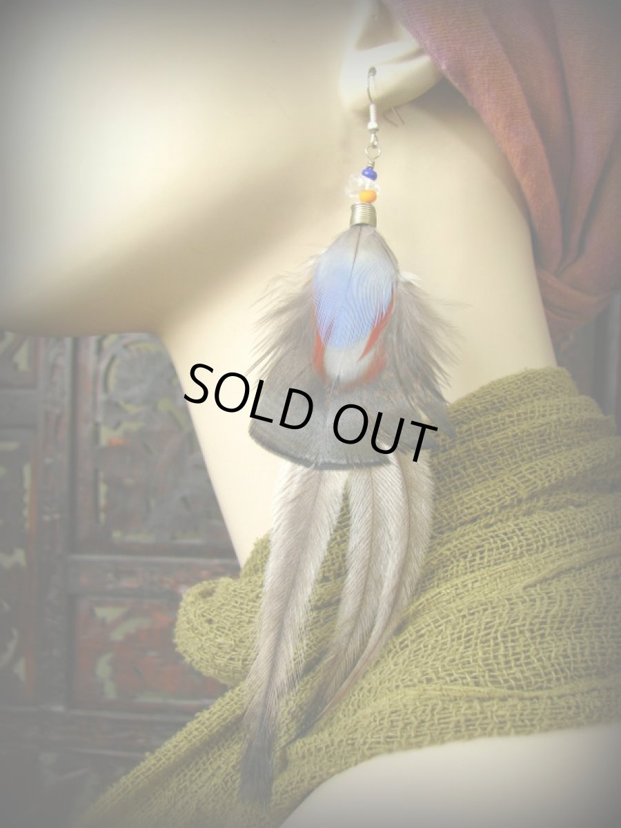 画像5: 日本より発送♪1点物アステカ風ナチュラルフェザーhandmadeピアス*トライバル*ヒッピー*野外フェス*トラベラー (5)