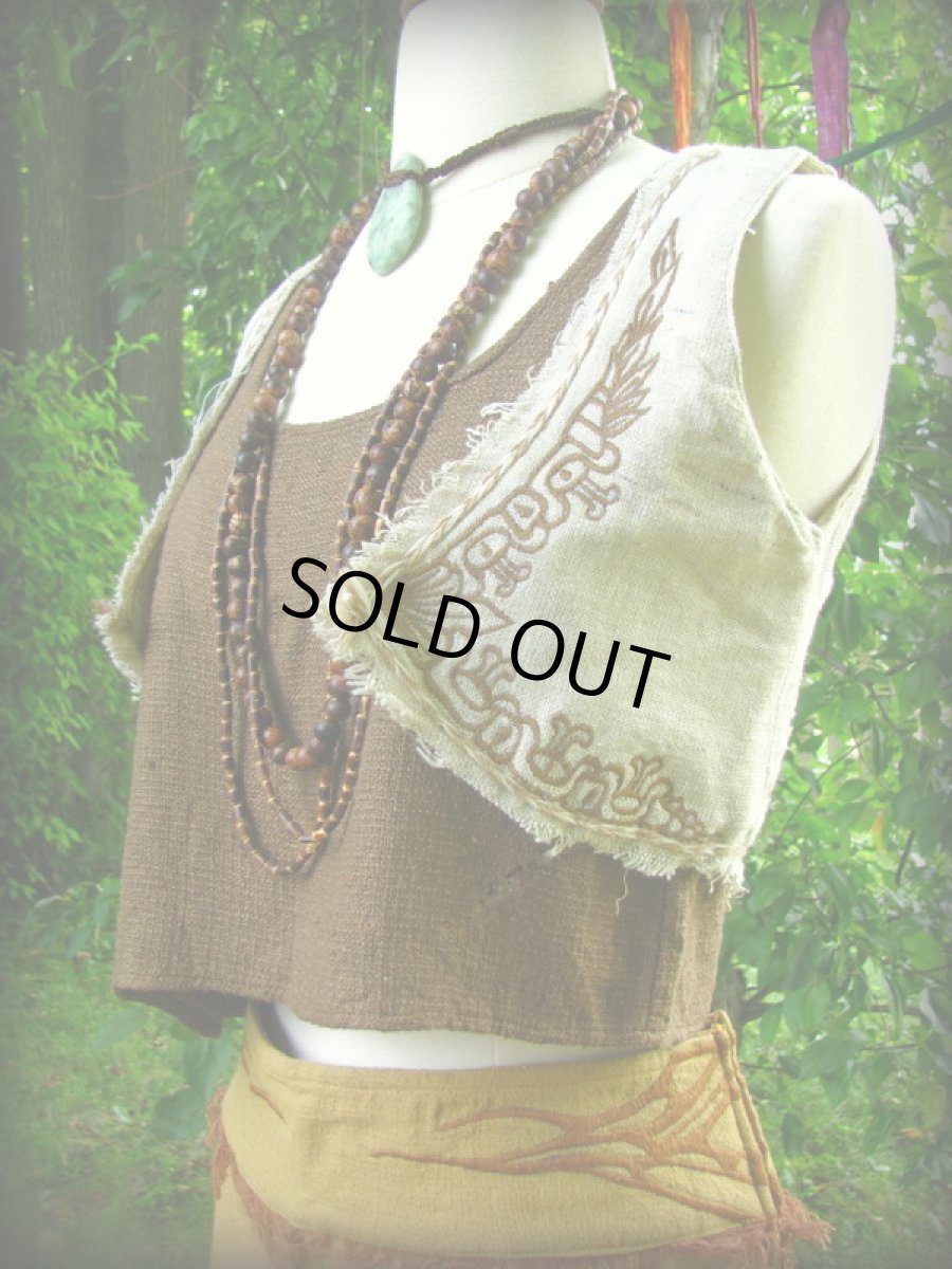 画像5: マヤ紋様手刺繍が個性的!!地球に優しい手織りリネン素材ベスト*トライバル*エスニック*無農薬オーガニック (5)