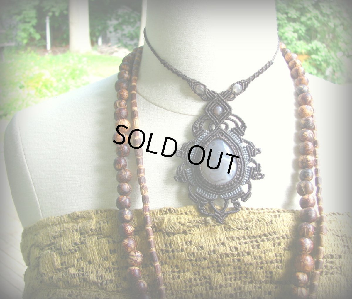 画像9: 大きなボツワナ産アゲートのマクラメ編みネックレス*パワーストーン天然石 (9)