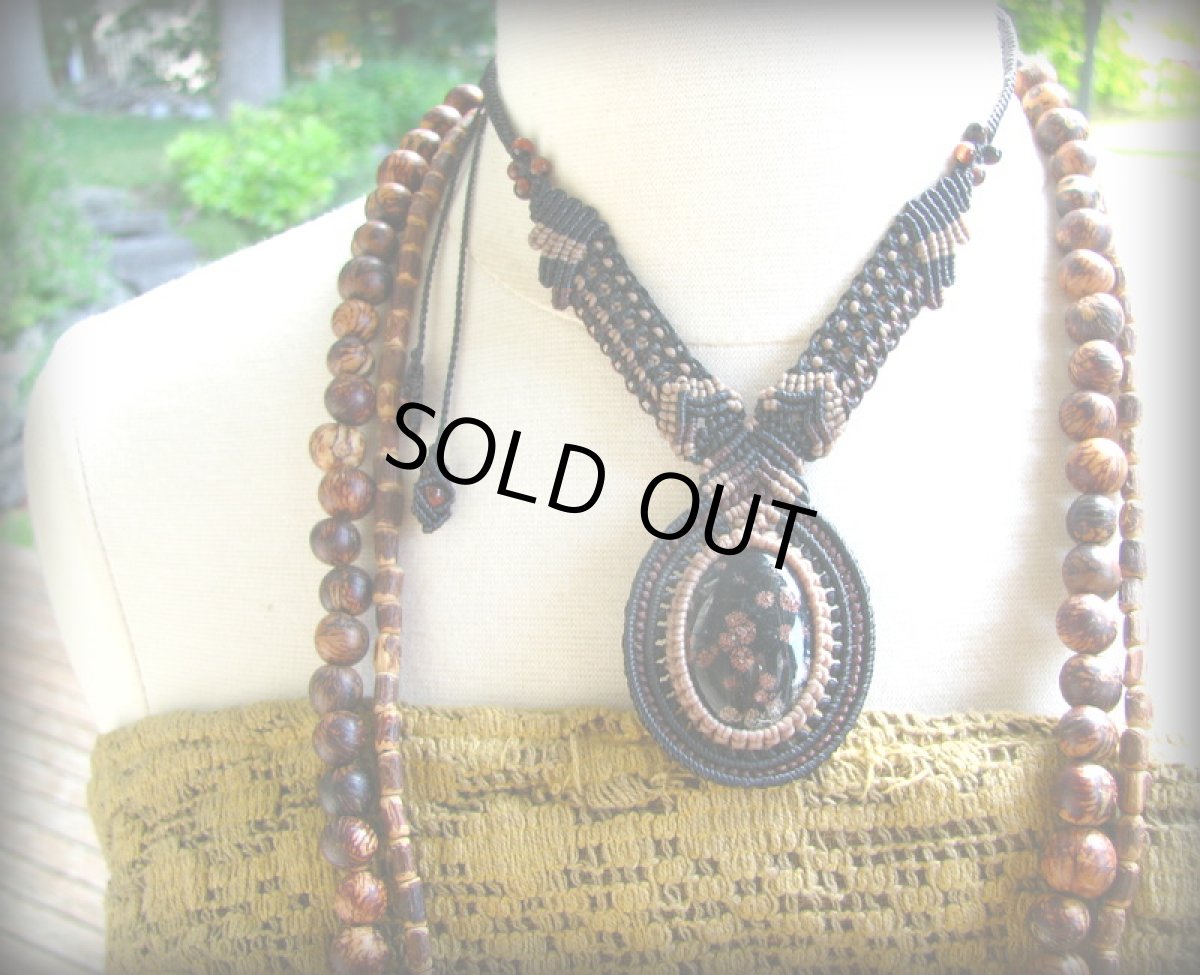 画像5: 1点物★ブラックフラワージャスパー&レッドタイガーアイのマクラメ編みデザインネックレス*ヒッピー/ボヘミアン/パワーストーン/天然石 (5)