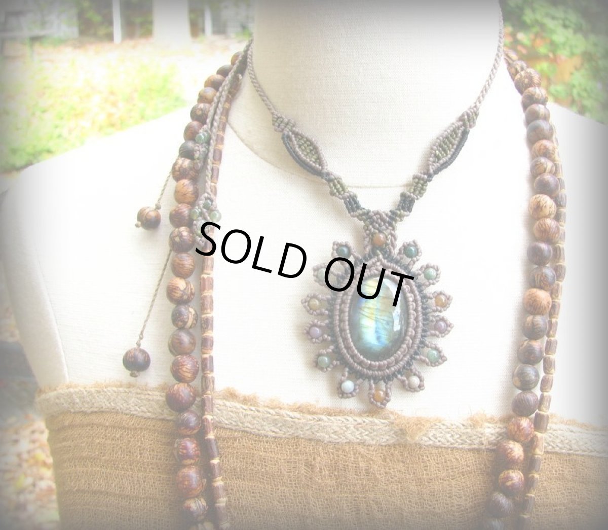 画像5: 日本より発送★大きなラブラドライト&アゲートのマクラメ編みネックレス*天然石パワーストーン (5)