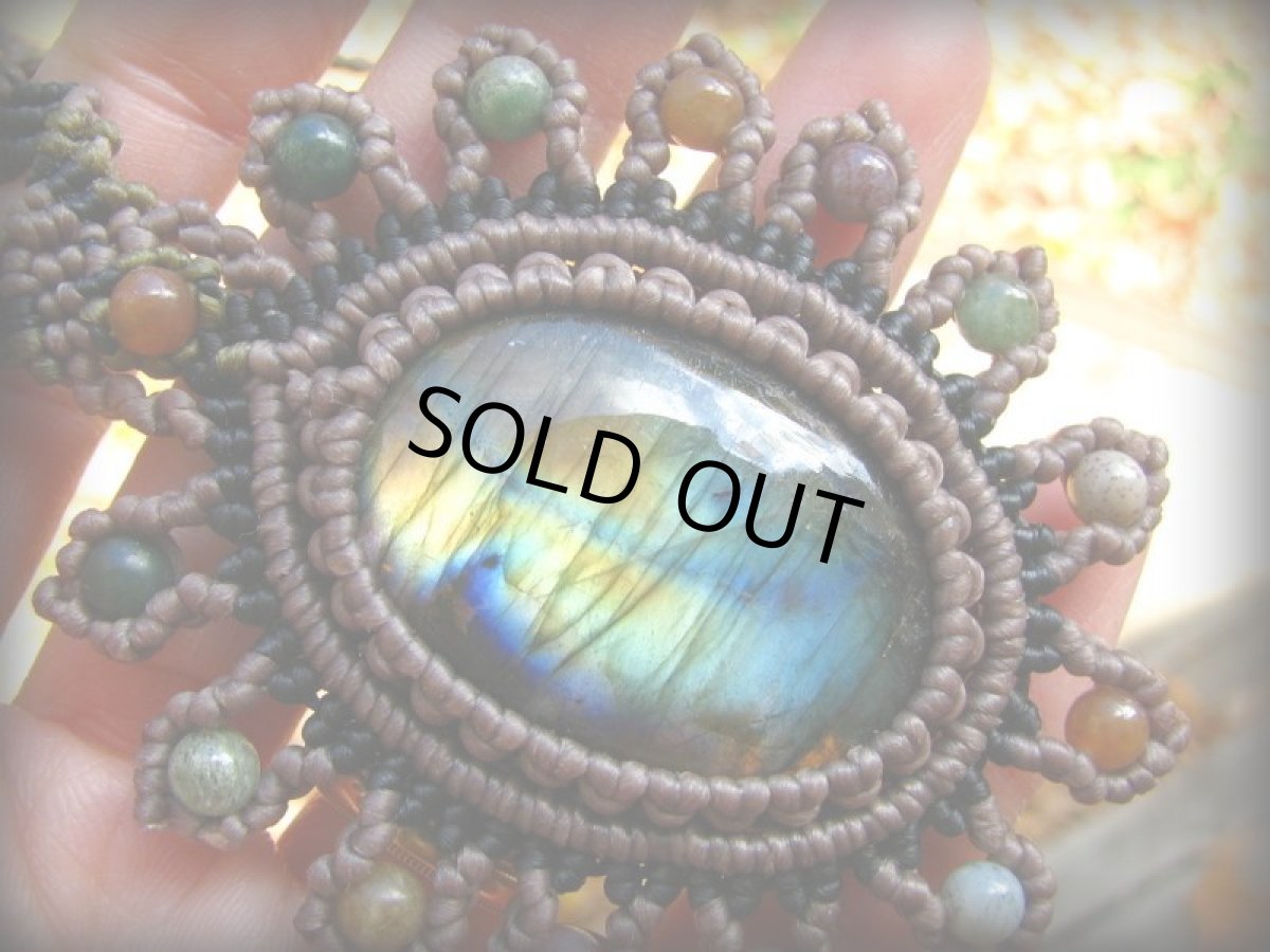 画像4: 日本より発送★大きなラブラドライト&アゲートのマクラメ編みネックレス*天然石パワーストーン (4)