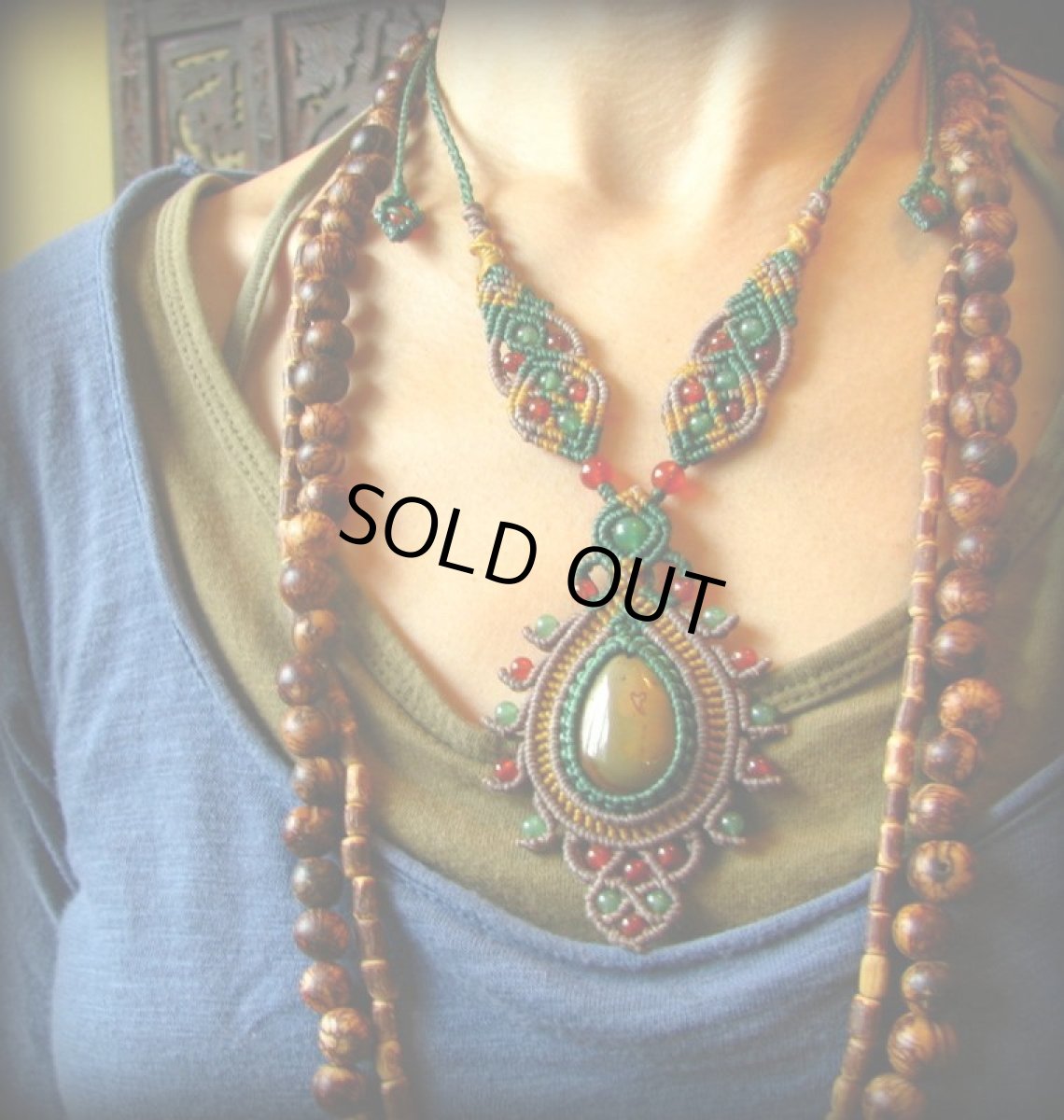 画像2: 日本より発送♪1点もの☆ピカソジャスパー&カーネリアン&アベンチュリンのデザインネックレス*パワーストーン天然石 (2)