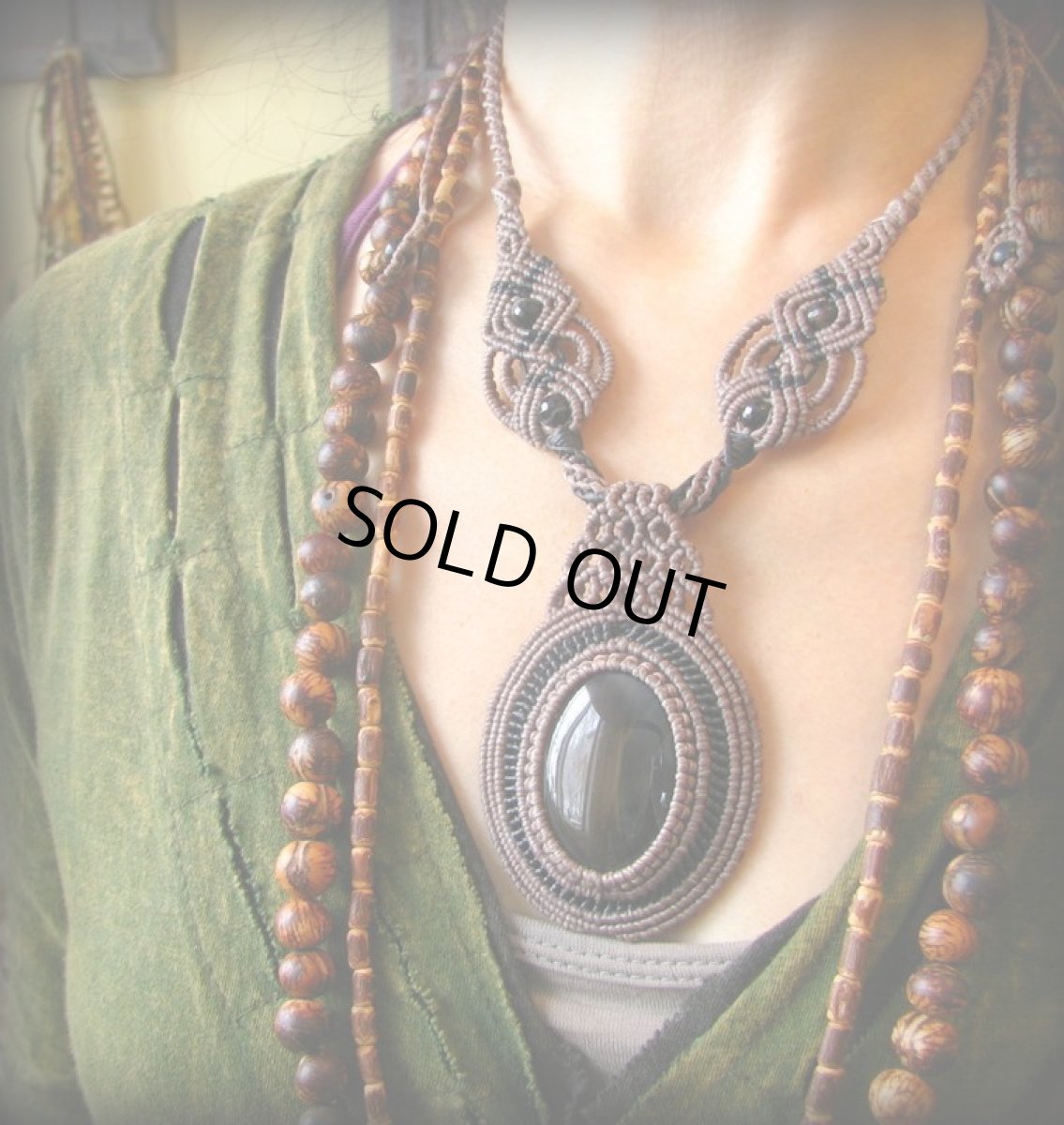 画像5: ♪大ぶりブラックアゲートのマクラメ編みネックレス*パワーストーン天然石 (5)