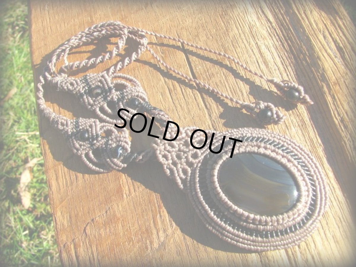 画像3: ♪大ぶりブラックアゲートのマクラメ編みネックレス*パワーストーン天然石 (3)