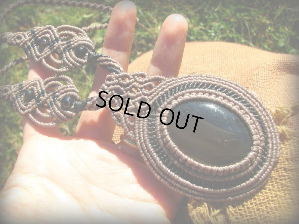 画像4: ♪大ぶりブラックアゲートのマクラメ編みネックレス*パワーストーン天然石 (4)