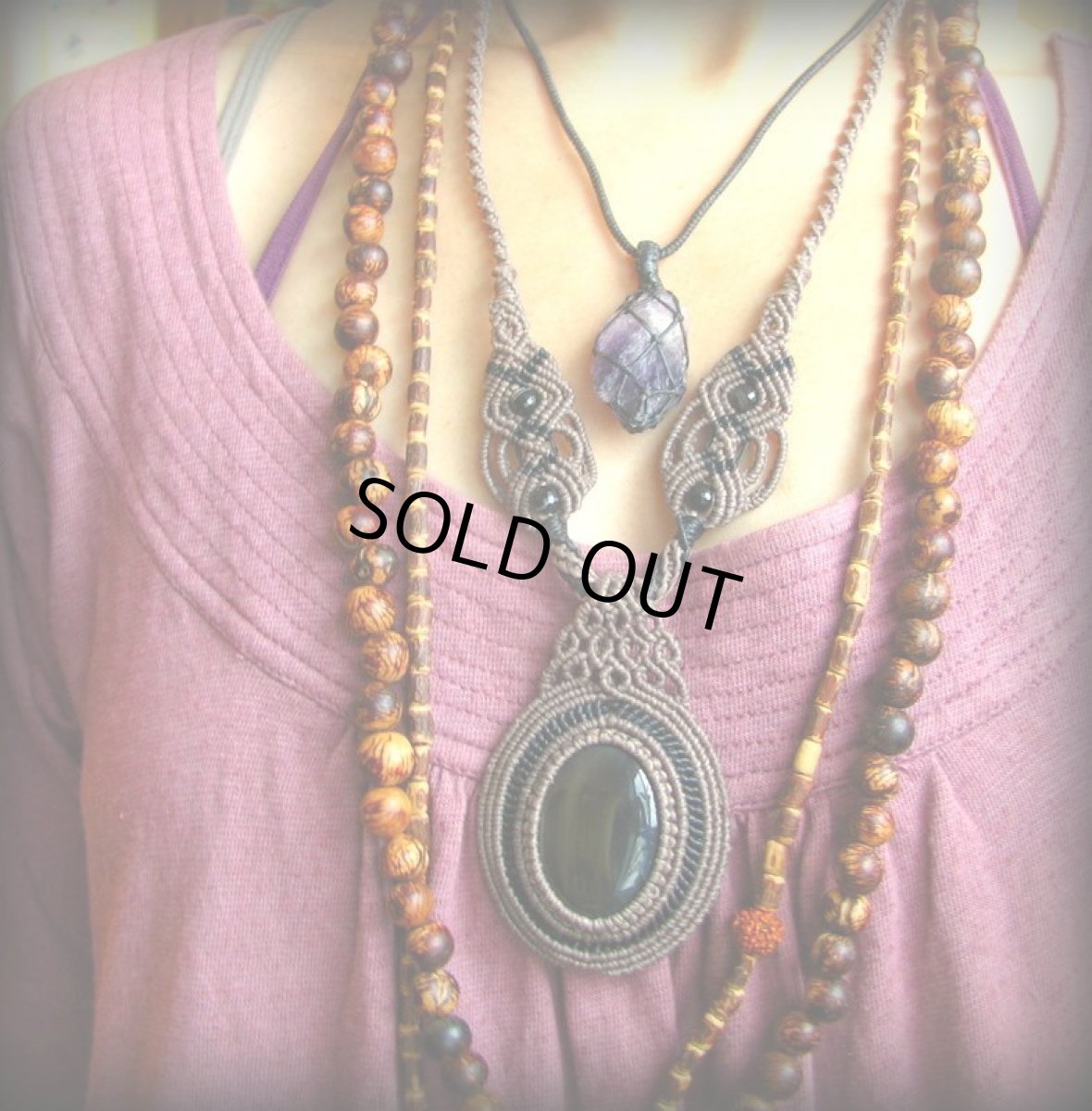 画像6: ♪大ぶりブラックアゲートのマクラメ編みネックレス*パワーストーン天然石 (6)