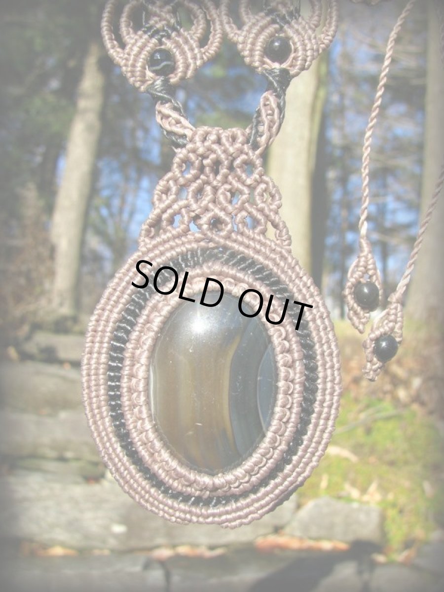 画像2: ♪大ぶりブラックアゲートのマクラメ編みネックレス*パワーストーン天然石 (2)