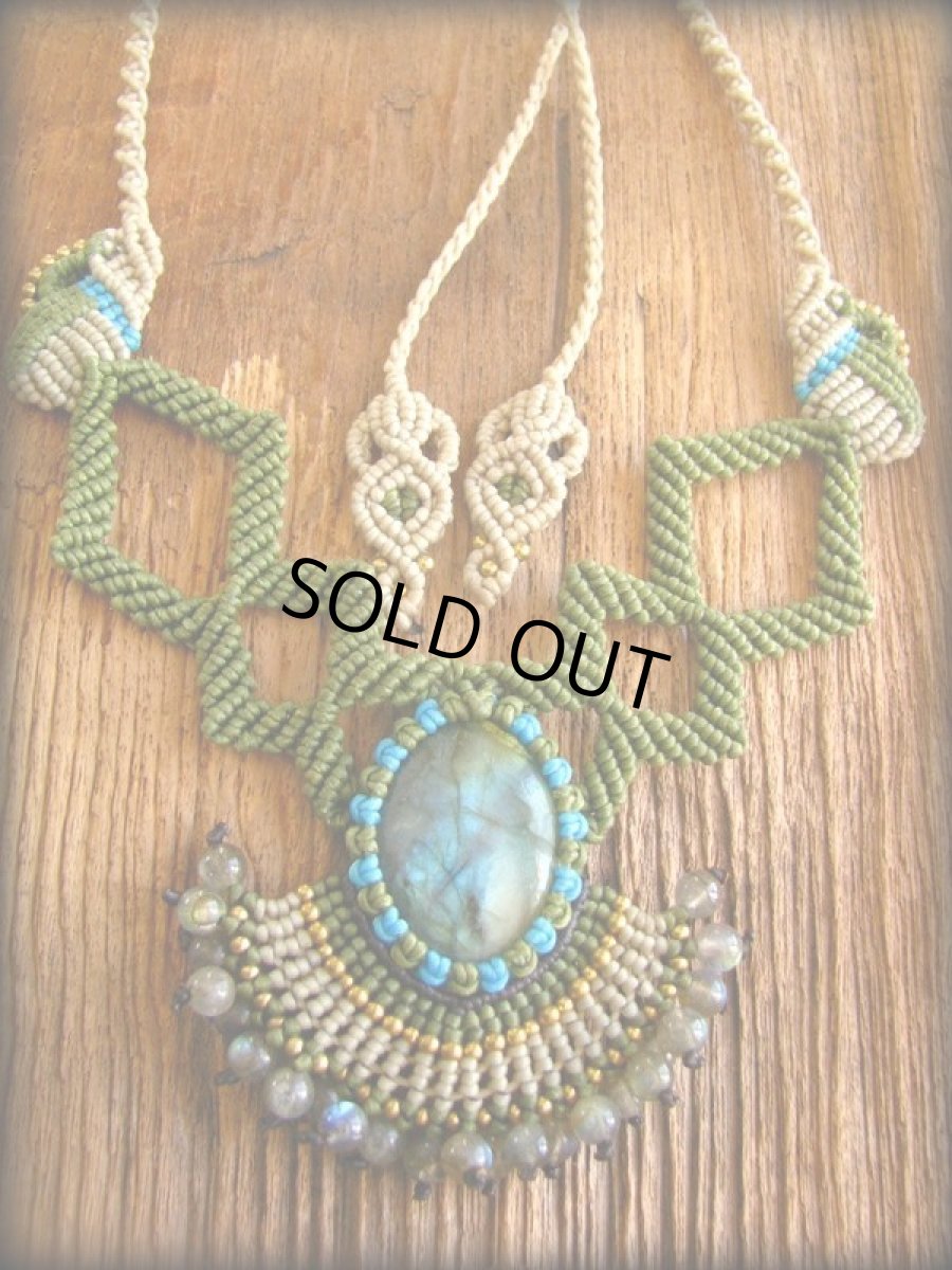 画像7: 上質カナダ産ラブラドライトのクレオパトラネックレス*手編みハンドメイド*マクラメ*天然石 (7)