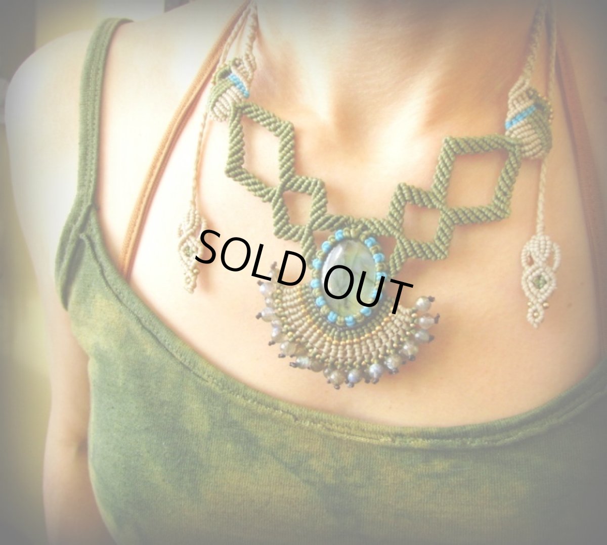 画像10: 上質カナダ産ラブラドライトのクレオパトラネックレス*手編みハンドメイド*マクラメ*天然石 (10)