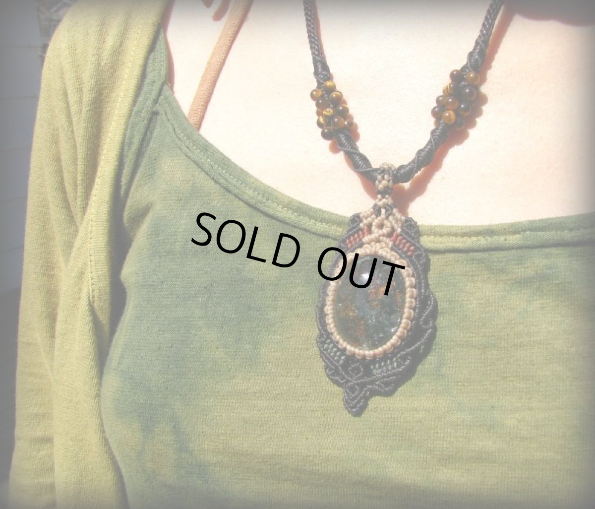 画像17: 大きなガーデンクォーツ＆タイガーアイのマクラメ編みネックレス*庭園水晶*天然石*パワーストーン (17)