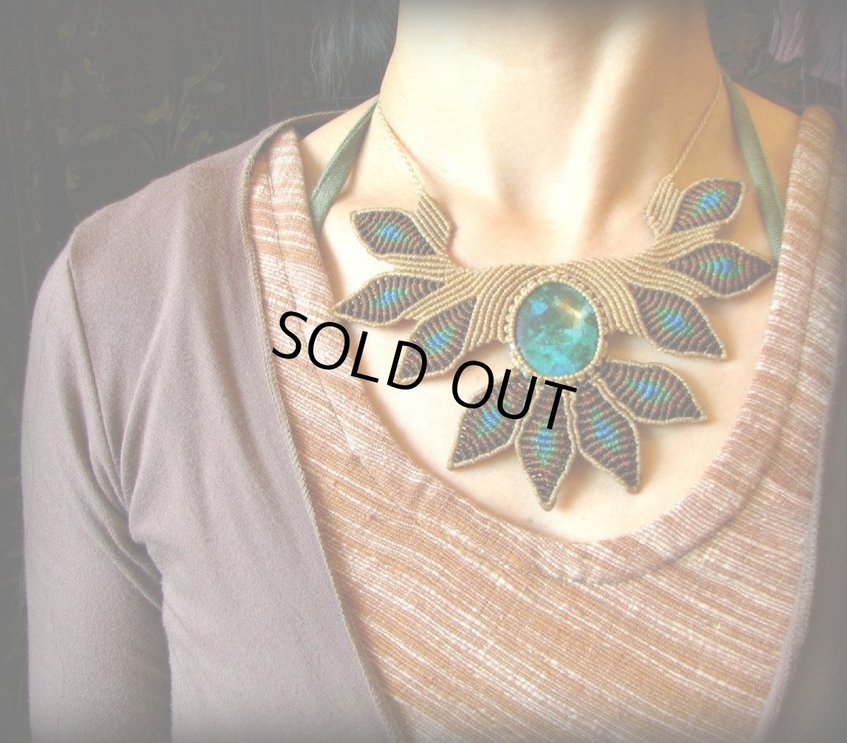 画像14: 青い地球色ペルー産クリソコラのマクラメ編みデザインネックレス/クリソコーラ*パワーストーン (14)