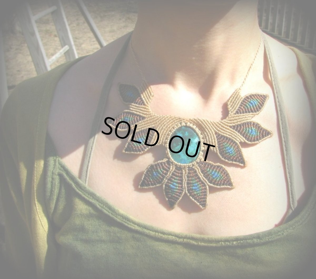 画像13: 青い地球色ペルー産クリソコラのマクラメ編みデザインネックレス/クリソコーラ*パワーストーン (13)