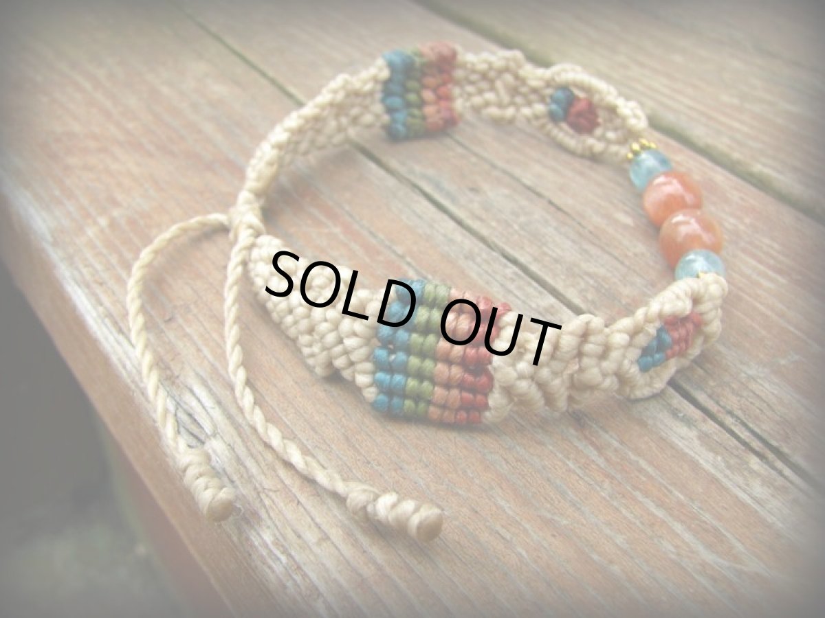 画像8: オレンジムーンストーン&アクアマリンのシンプルマクラメ編みブレスレット*パワーストーン*ハンドメイド (8)