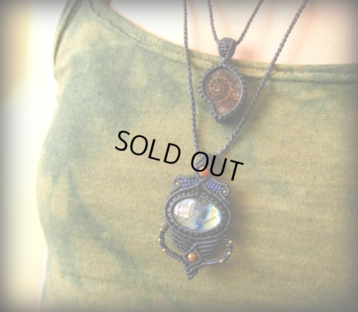 画像13: オーロラ色★夢の実現をサポートするラブラドライト＆カーネリアンのハンドメイド手編みネックレス*マクラメ*天然石 (13)