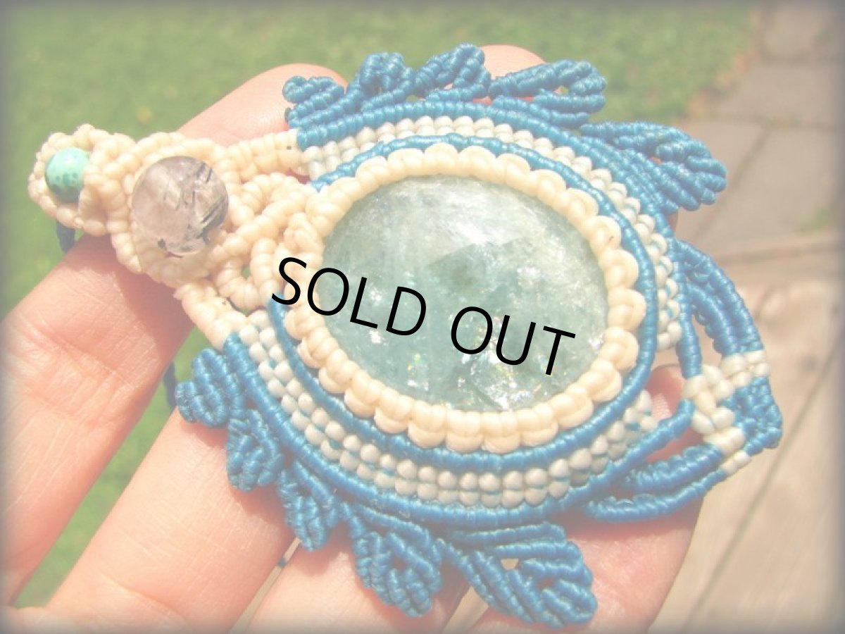 画像17: キラキラ虹入り☆大ぶりアクアマリン&ターコイズ&トルマリンインクォーツのネックレス*マクラメ*天然石*パワーストーン (17)