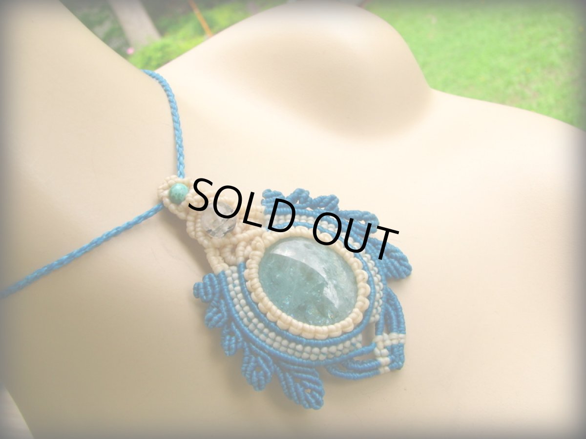 画像6: キラキラ虹入り☆大ぶりアクアマリン&ターコイズ&トルマリンインクォーツのネックレス*マクラメ*天然石*パワーストーン (6)