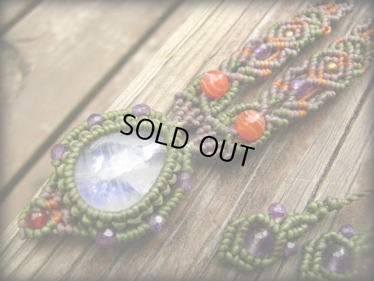 画像5: 1点物★ブルームーンストーン＆レッドアゲート＆アメジストのマクラメ編みネックレス/ペンダント*ハンドメイド*天然石*パワーストーン (5)