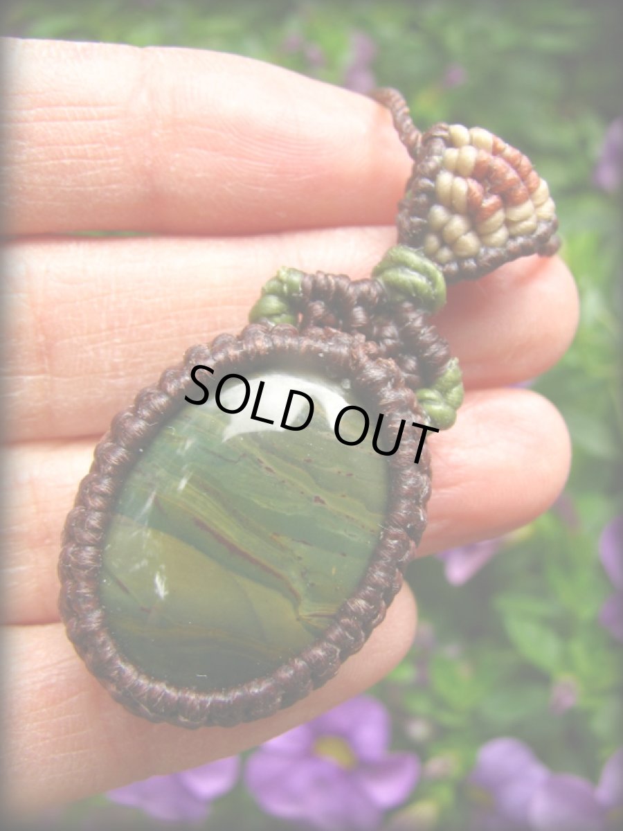 画像7: グリーンジャスパーのペンダントネックレス*マクラメ*ビーガンアクセ*天然石パワーストーン (7)