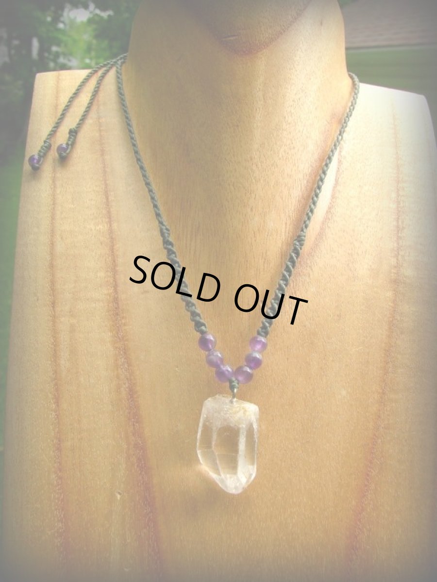 画像14: クリスタルクォーツ水晶原石ポイント&アメジストのマクラメ編みネックレス/ペンダント*クリアクォーツ*ヒマラヤクリスタル (14)