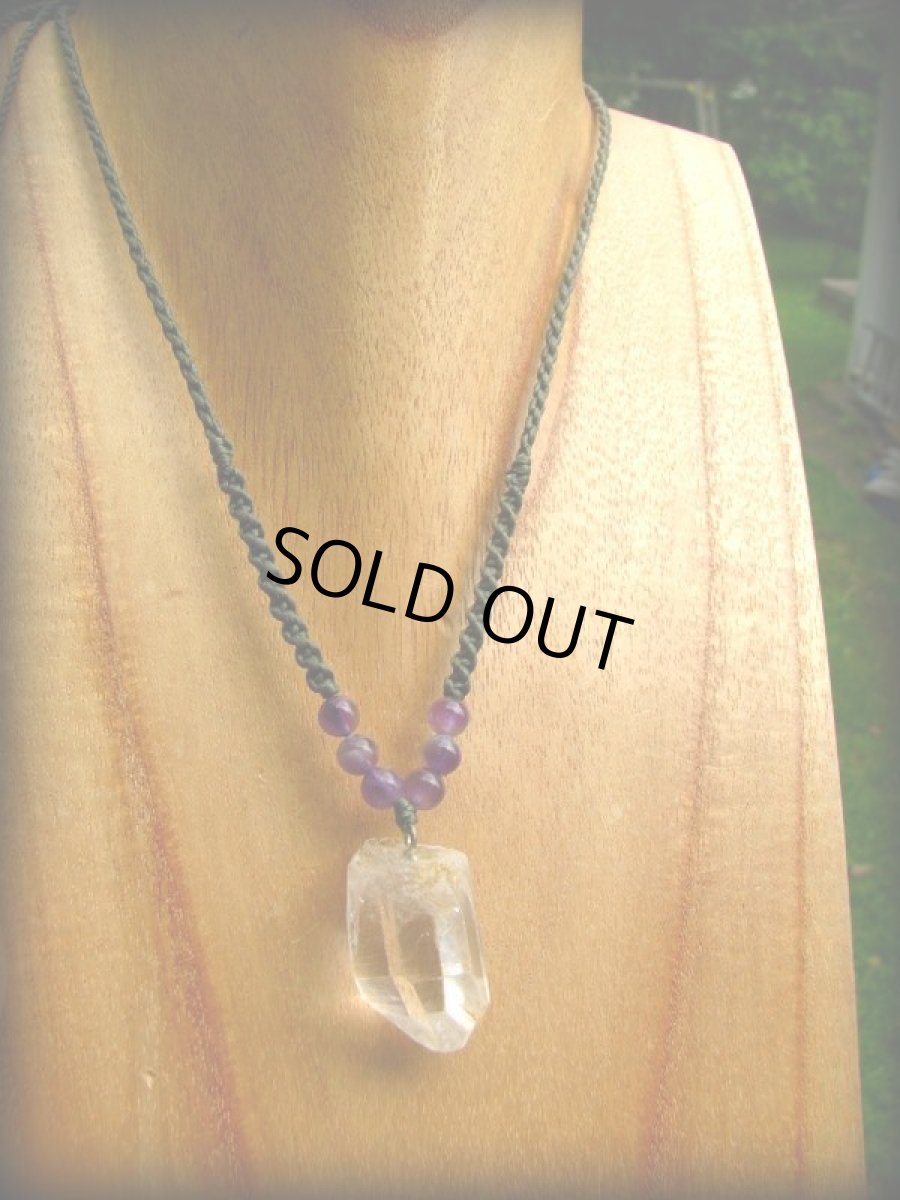 画像15: クリスタルクォーツ水晶原石ポイント&アメジストのマクラメ編みネックレス/ペンダント*クリアクォーツ*ヒマラヤクリスタル (15)