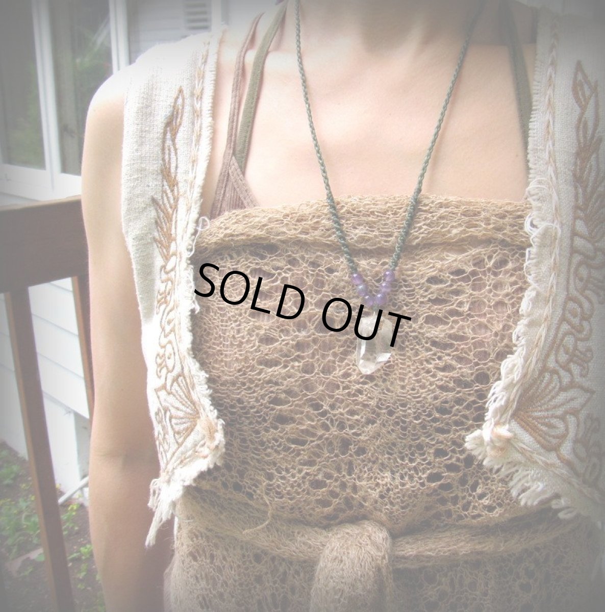 画像19: クリスタルクォーツ水晶原石ポイント&アメジストのマクラメ編みネックレス/ペンダント*クリアクォーツ*ヒマラヤクリスタル (19)