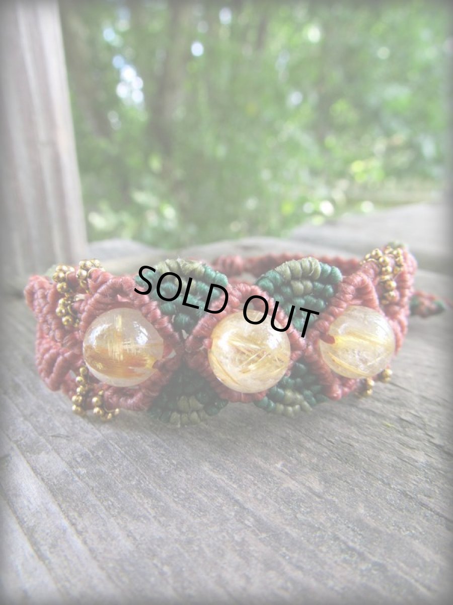 画像5: 1点物★大粒タイチンルチル/ゴールドルチルのマクラメ編みブレスレット/バングル*ゴールデンルチルクォーツ*パワーストーン天然石 (5)