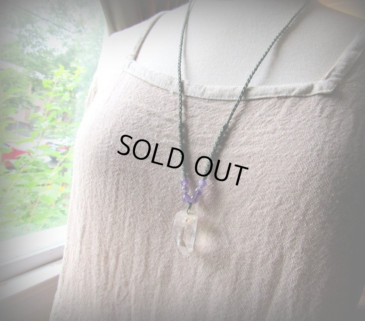 画像13: クリスタルクォーツ水晶原石ポイント&アメジストのマクラメ編みネックレス/ペンダント*クリアクォーツ*ヒマラヤクリスタル (13)