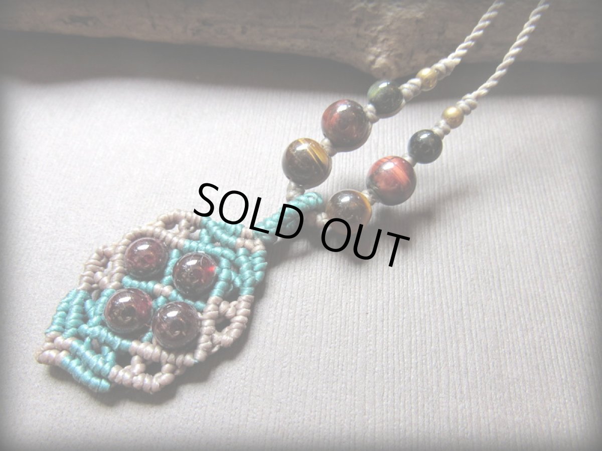 画像3: レッドガーネット&レッドタイガーアイのマクラメ編みネックレス*パワーストーン天然石 (3)