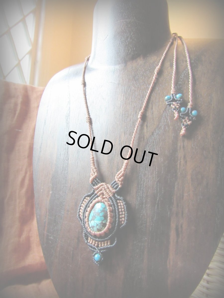 画像7: スパイダーウェブターコイズのハンドメイド手編みネックレス*天然石パワーストーン*マクラメ (7)