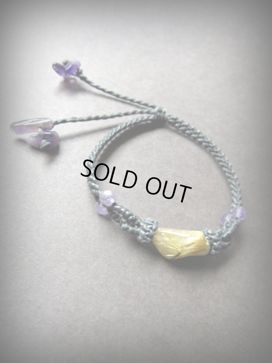 画像2: ゴールドルチルクォーツ&アメジスト天然石ブレスレット*ハンドメイド*マクラメ*パワーストーン天然石 (2)