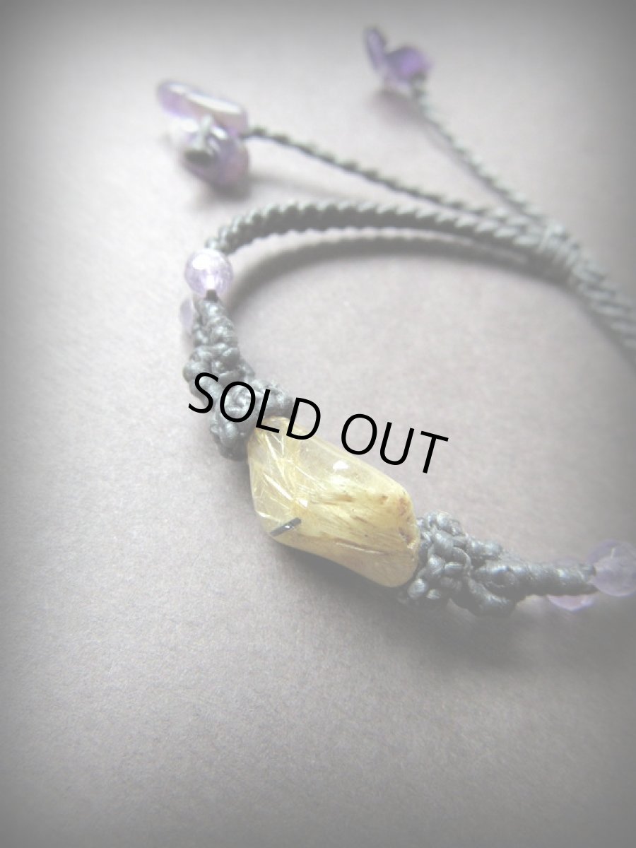 画像3: ゴールドルチルクォーツ&アメジスト天然石ブレスレット*ハンドメイド*マクラメ*パワーストーン天然石 (3)