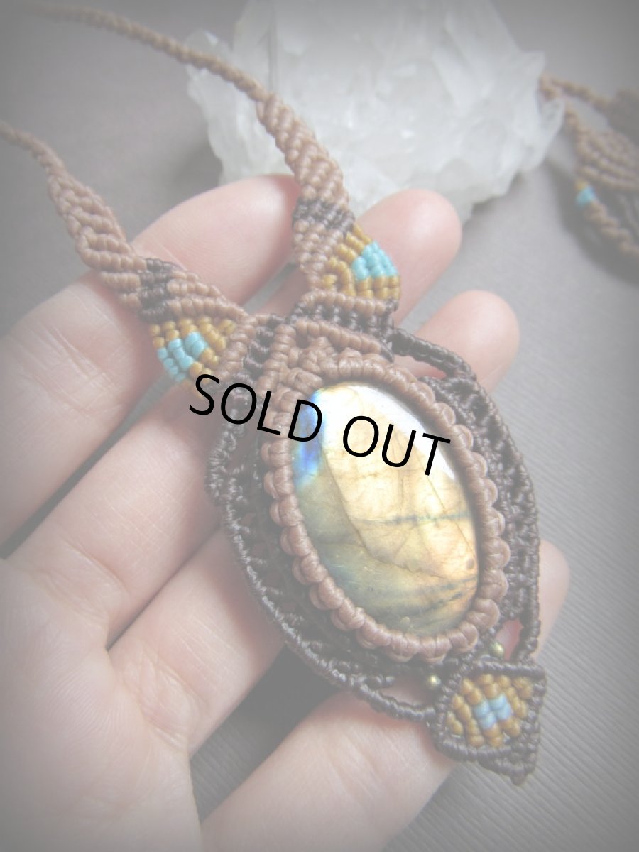 画像3: オレンジゴールド♪上質ラブラドライトのネックレス*マクラメ編み*パワーストーン (3)