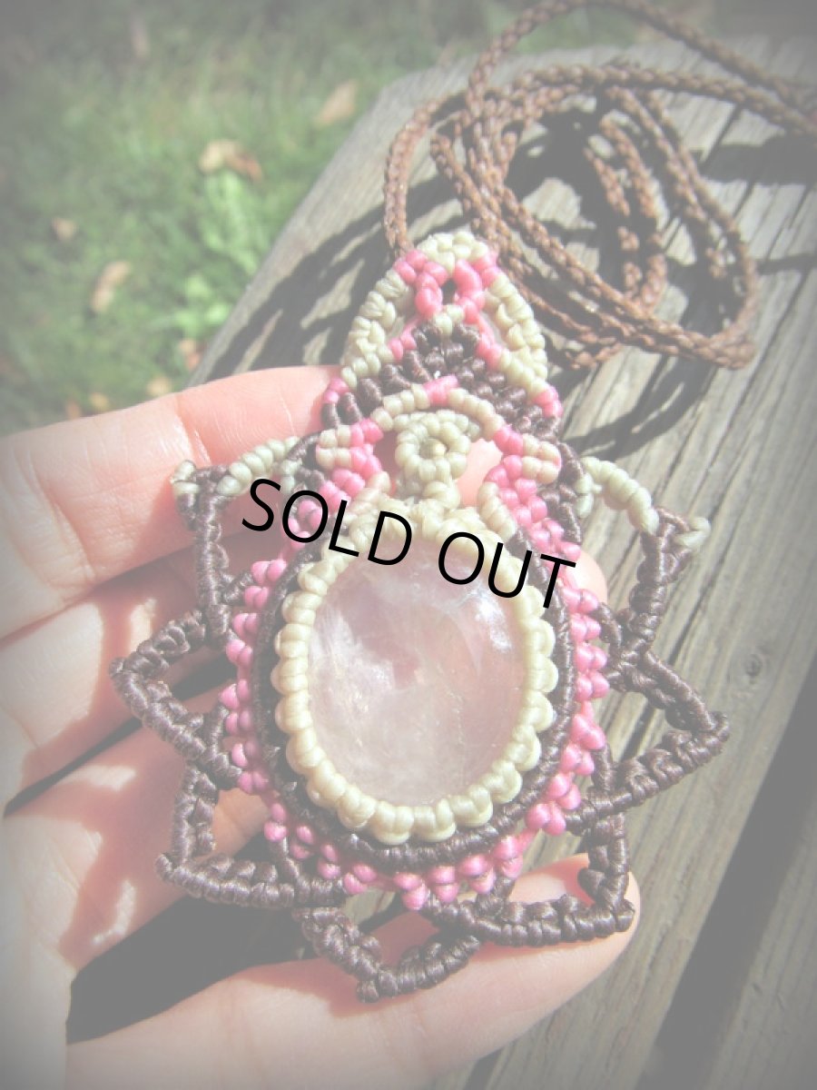 画像2: 1点物★ローズクォーツ天然石ネックレス★ロータス蓮デザイン★曼荼羅★ハンドメイド★パワーストーン (2)