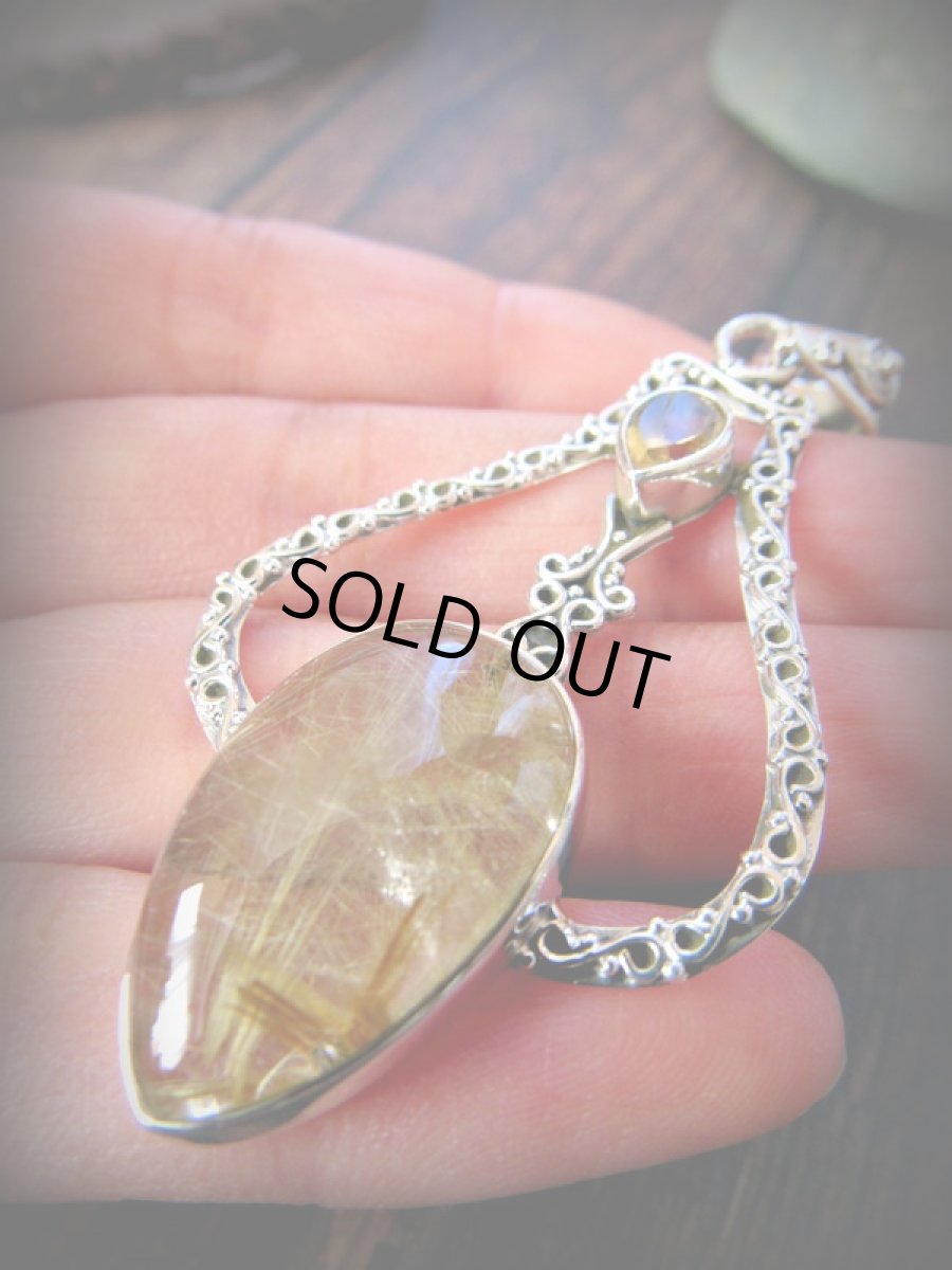 画像13: 1点物★ゴールデンルチルクォーツ&きらきらシトリン★大ぶりシルバー925ペンダントトップ★仕事運・勝負運UP (13)