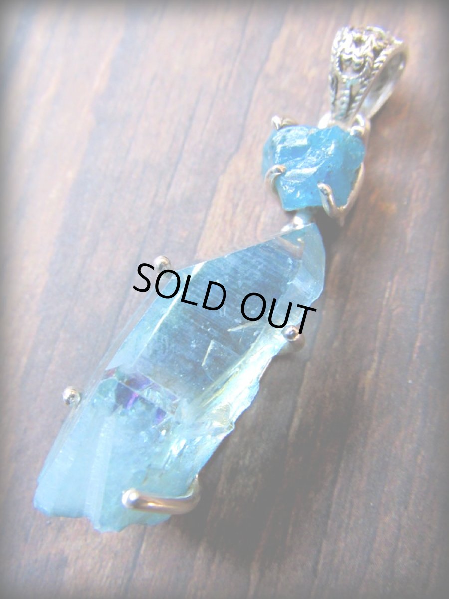 画像5: 1点物★上質アクアオーラ&ブルーアパタイト★ペンダントトップ★シルバー925／スターリングシルバー★ハンドメイド (5)