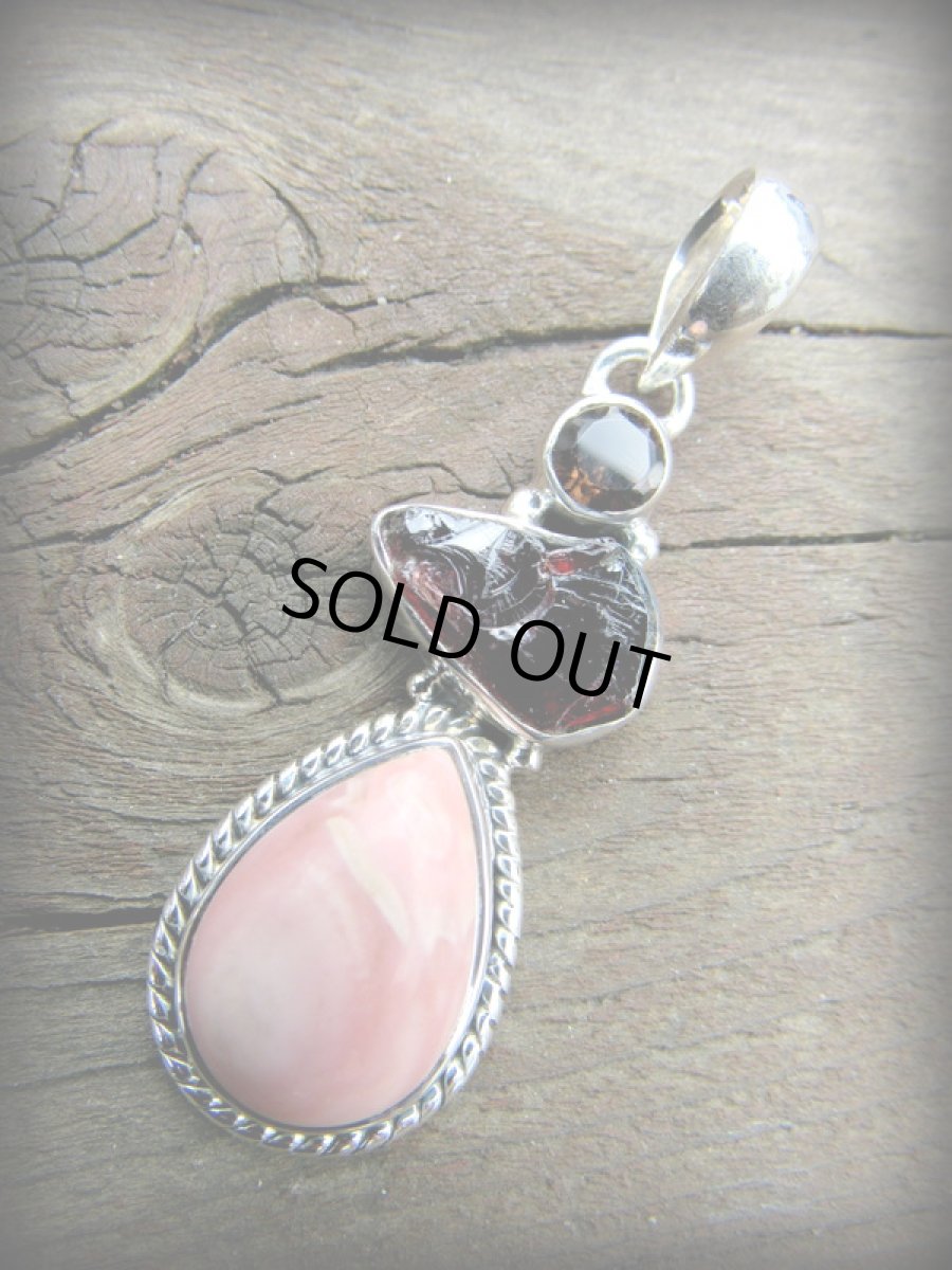 画像9: 1点物★ペルー産ピンクオパール&ガーネット原石&スモーキークォーツ★ペンダントトップ★スターリングシルバー★パワーストーン (9)