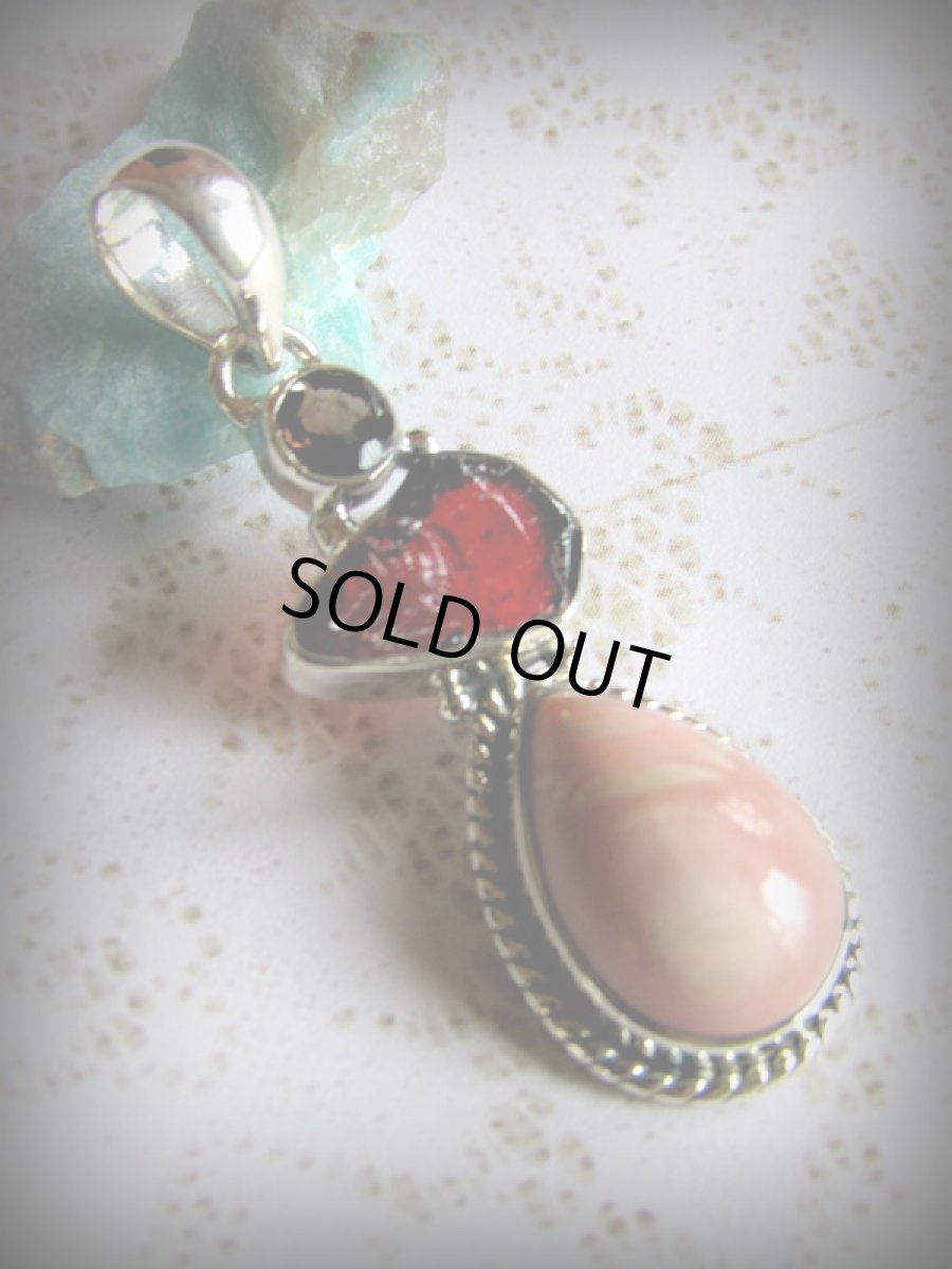 画像8: 1点物★ペルー産ピンクオパール&ガーネット原石&スモーキークォーツ★ペンダントトップ★スターリングシルバー★パワーストーン (8)