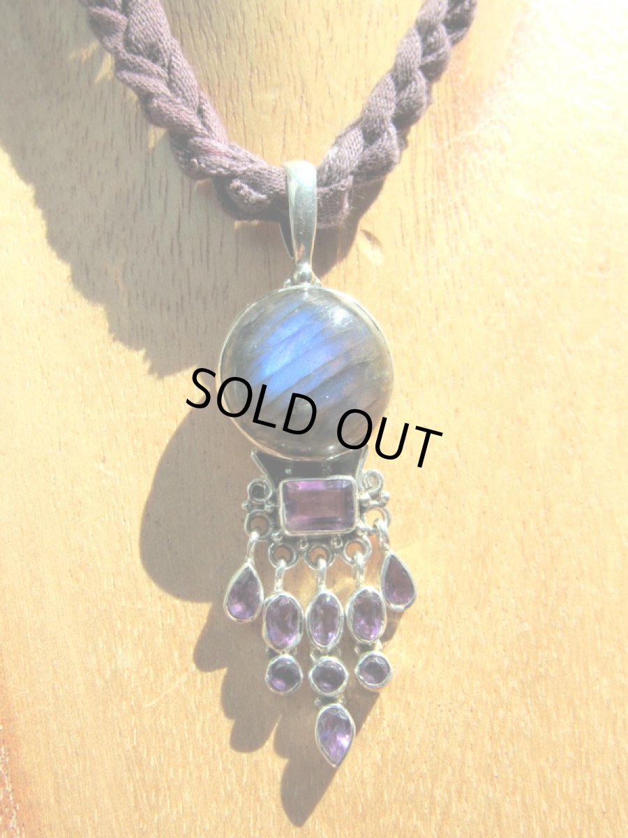 画像11: 1点物★高品質まんまる満月型ラブラドライト＆きらきらアメジスト★ペンダントトップ★スターリングシルバー (11)