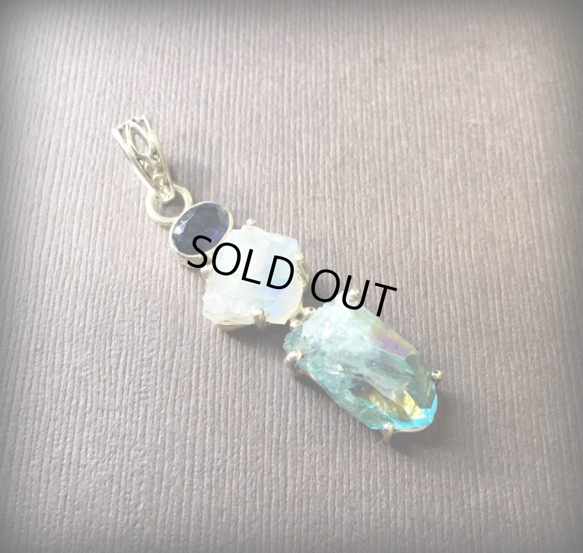 画像11: 1点物ペンダント★上質アクアオーラ＋レインボームーンストーン原石＋アイオライト★シルバー925／スターリングシルバー★ヒーリングジュエリー (11)
